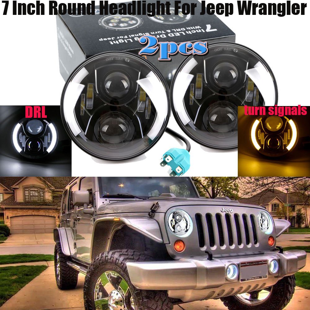 2X 7" 48W LED Headlights H/L Beam White Halo Angel Eyes for Jeep Wrangler TJ JK