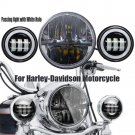 36W 7" LED daymaker Headlight& 2x 4.5" Passing Lights Halo For Harley Motorcycle