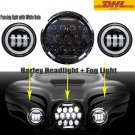 7" 75W Phillips Round LED Headlight & 2X Passing Light DRL For Harley Motorcycle