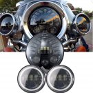 7" LED Projector Daymaker Headlight + 4.5" Passing Lights For Harley Motorcycle