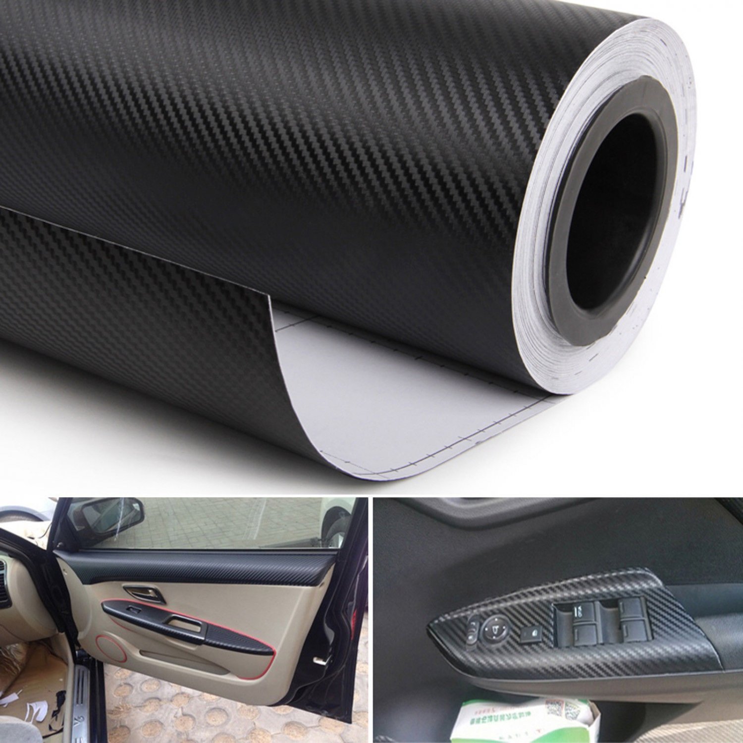 New 3D Car Interior Accessories Interior Panel Black Carbon Fiber Vinyl Sticker