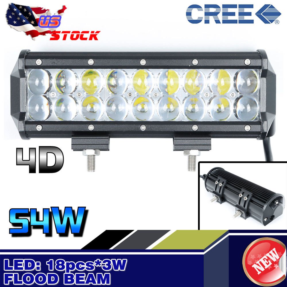 9Inch 4D 54W CREE Led Flood Work Driving Light Bar Offroad 12V 4WD Truck Atv Ute