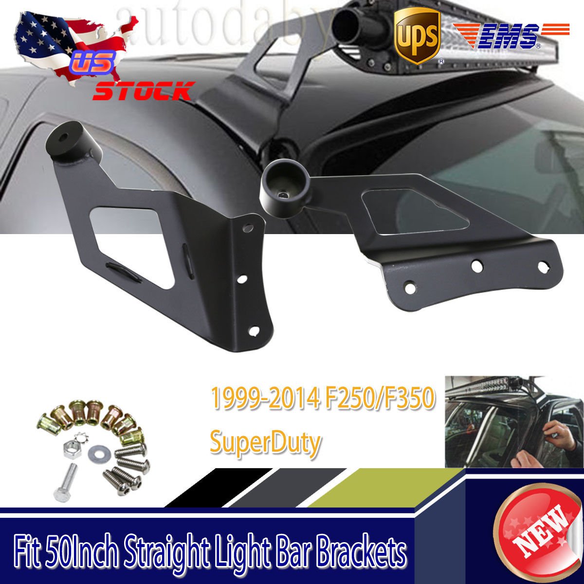 50inch LED Straight Light Bar Roof Mount Bracket for 1999 2000-2014 F250/350 4WD