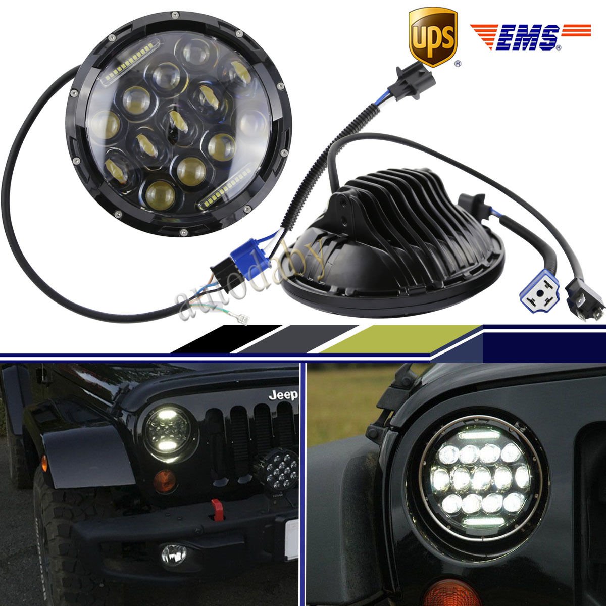 New 7INCH 75W Phillips LED Headlight High Low DRL For Jeep Wrangler TJ JK