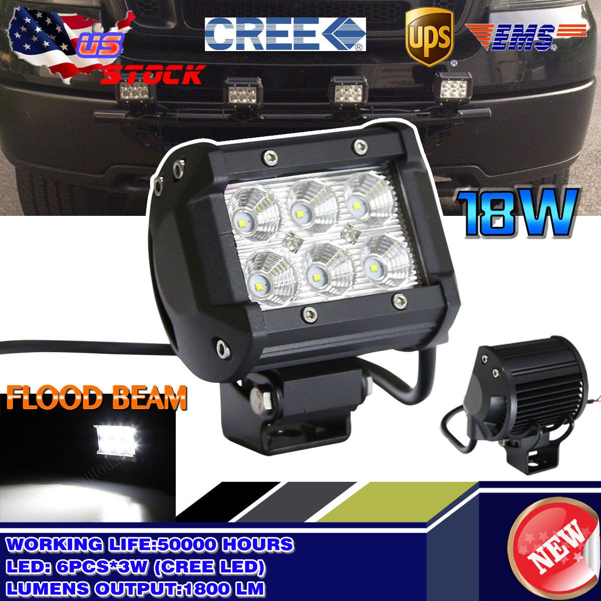 18W 1260LM CREE Led Work Light Bar FLOOD BEAM Offroad UTE Auto Boat Truck 4WD