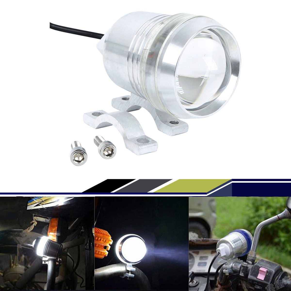 30W Cree U3 LED 12V Motorcycle Headlight White Angel Eye Driving Lamp Spotlight