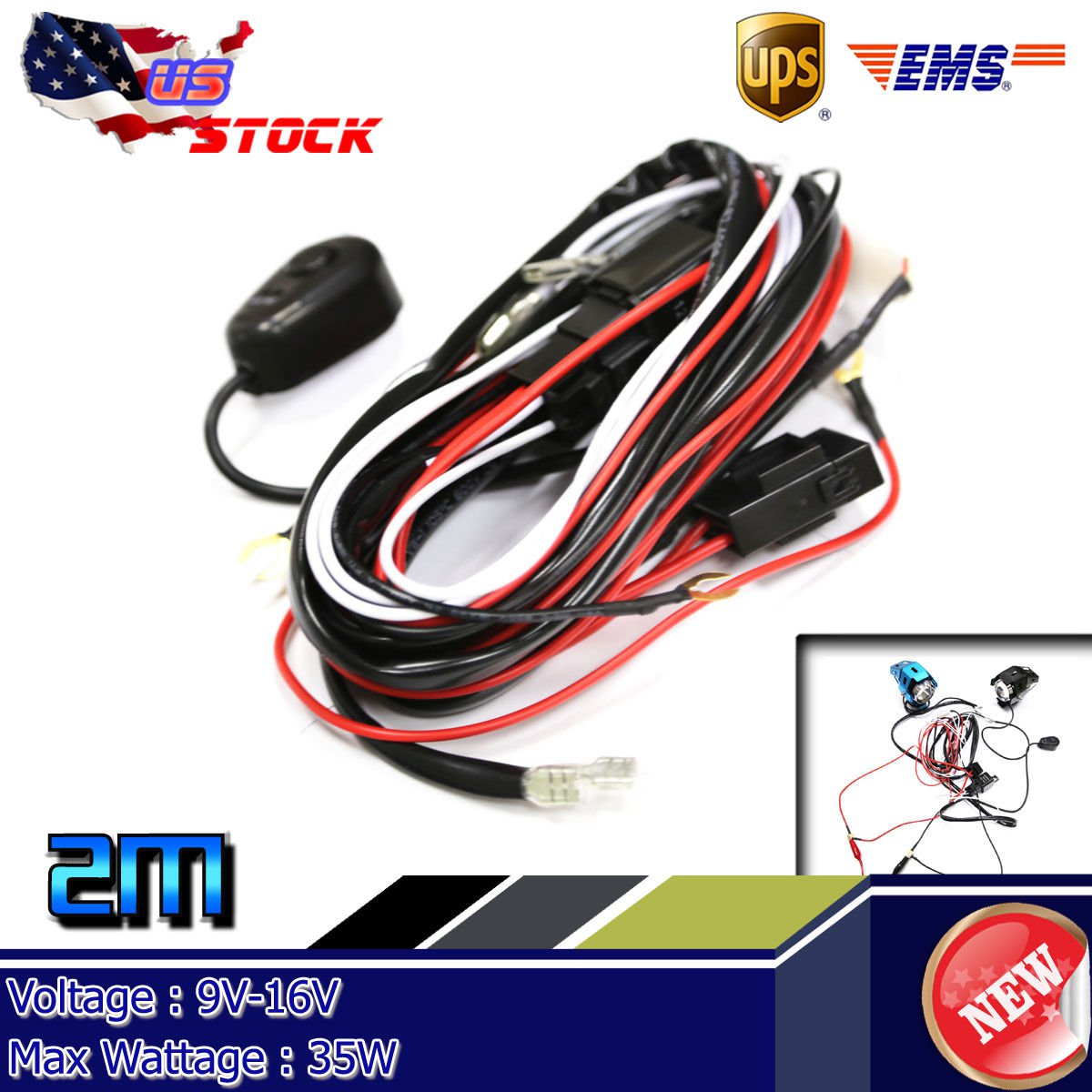 US Wiring Harness Kit Line 40A 12V Switch Relay Harness For 2 LED Work Light Bar