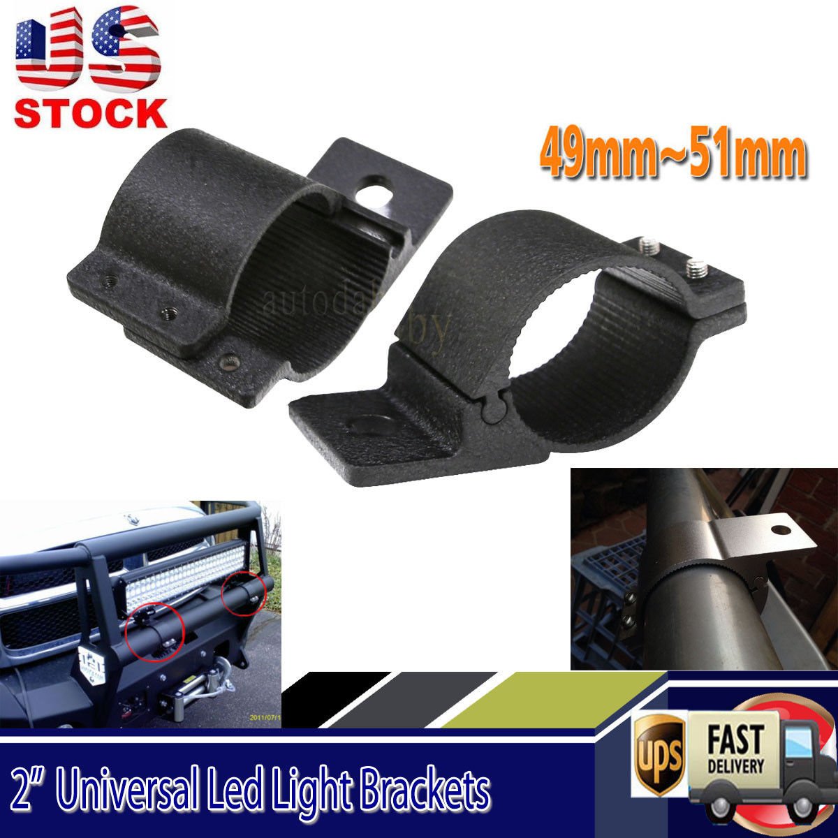 2x 2" LED LIGHT BAR MOUNTS ROUND TUBE BULL BAR MOUNTING BRACKETS