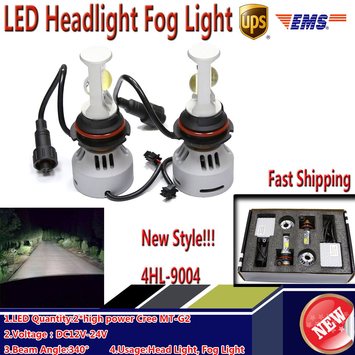 2PCS HB1 9004 HID White Headlight High Low Beam 6500K 6400LM Super Bright 64W
