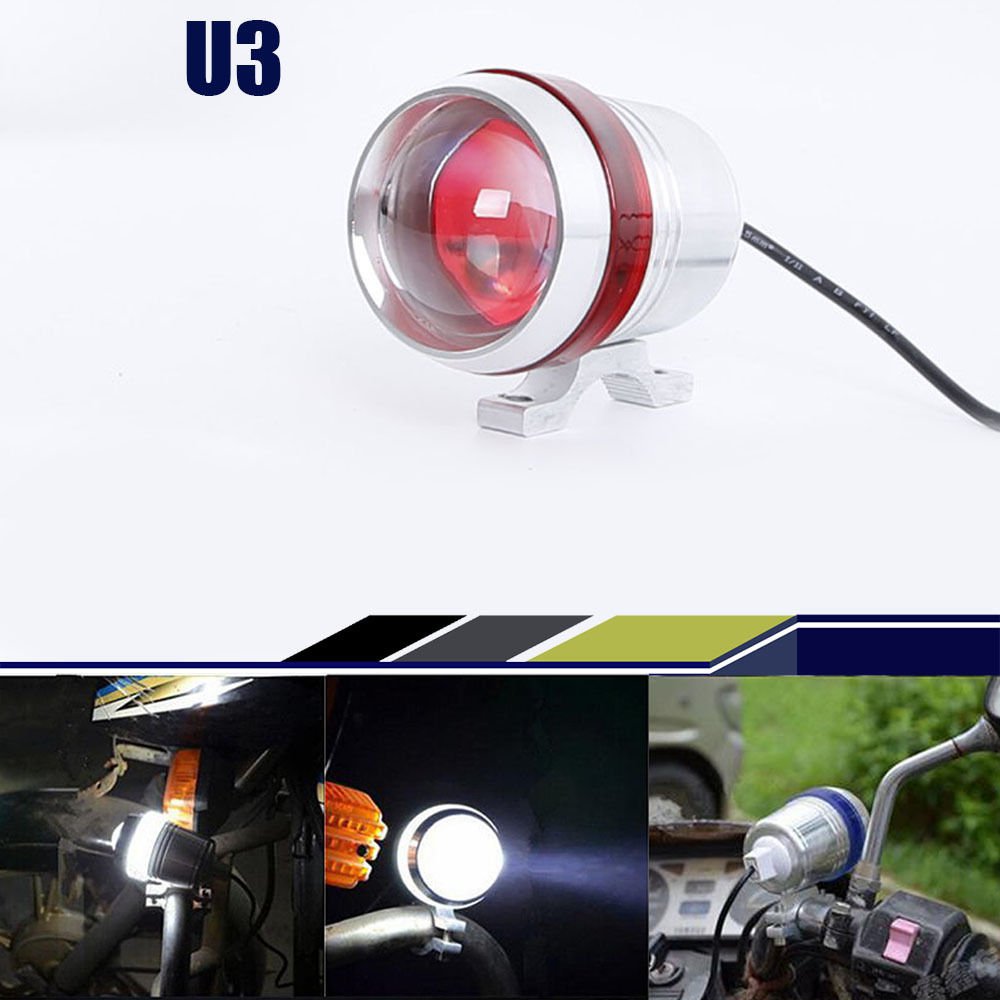 1x 30W Cree U3 LED 12V Motorcycle Headlight Red Angel Eye Spot light For BMW