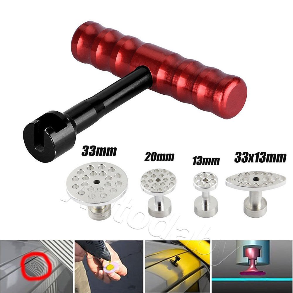 PDR Tool Thandle Dent Puller & 4PCS Aluminum Alloy Puller Tabs Dent Repair Tool