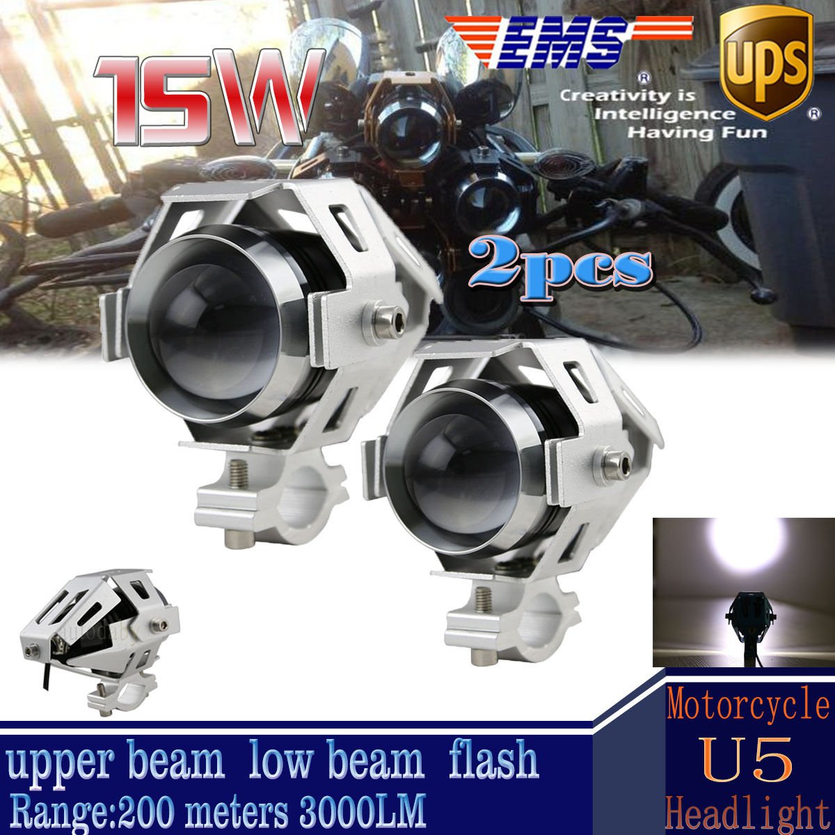2x 125W Moto CREE U5 LED Driving Fog Spot Light Headlight For Harley Honda BMW