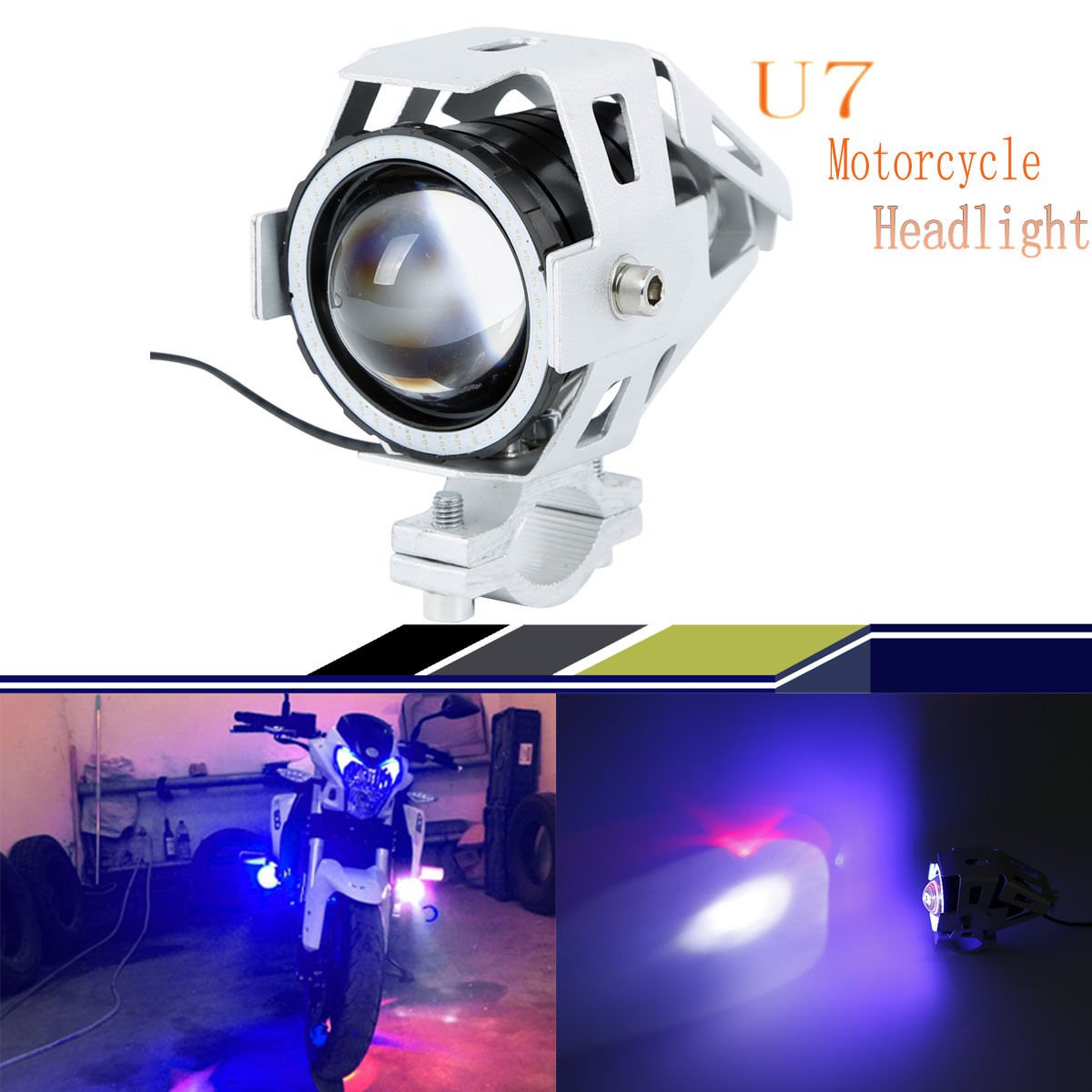 1X 125W Silver Motorcycle CREE U7 LED Driving Headlight Spot Light For BMW Blue