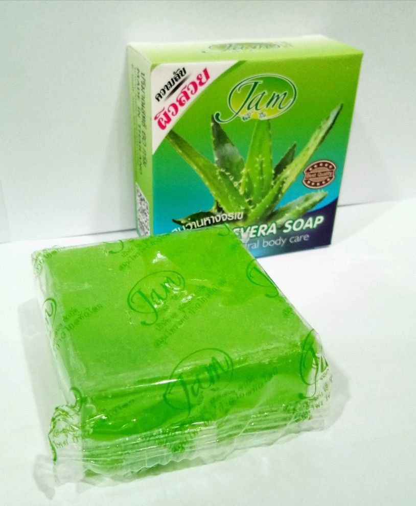 Thai Natural Aloe Vera Whitening Herbal Face Soap and Body  60 g Jam brand