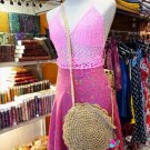 Straw Bags Women Girls Circle Round Corn Straw Beach Shoulder Handbags