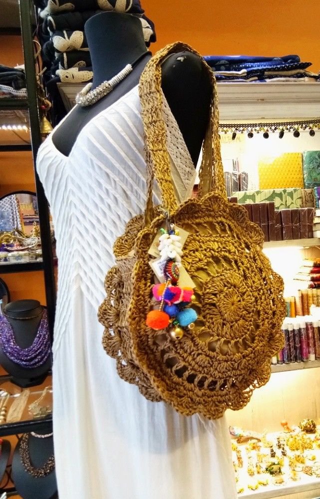 Vintage Corn  Straw Round Zipper Top Handbags Women Shoulder Beach