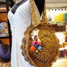 Vintage Corn  Straw Round Zipper Top Handbags Women Shoulder Beach