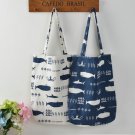 Cotton Linen Shopping Tote Carrying Shoulder Bag Print Whale Octopus Sea Life