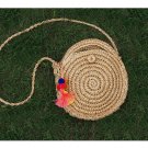 Women  Shoulder Bag Woven Circle Portable Crossbody Bag Mini Round Straw Bag