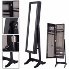 Goplus144*34*37*cm Jewelry Armoire Mirrored Wood Cabinet Necklace Make Up Mirror