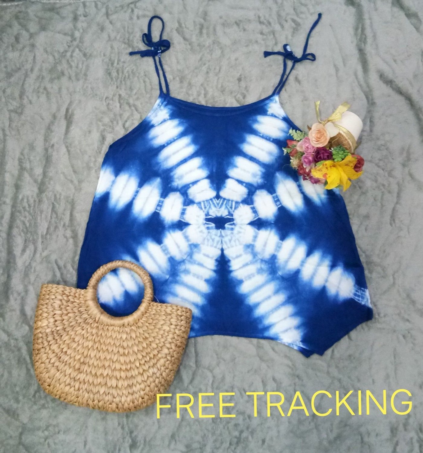 38 inc.Chest Tie dye shirt bust Indigo shirt vest blue Tank top Summer