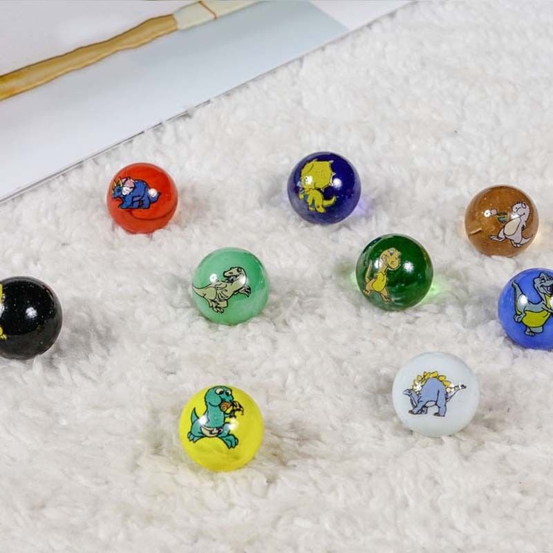 9 Pcs/Set Little Dinosaur Gift 16mm Cartoon Glass Ball Glass Bead Vintage Toys