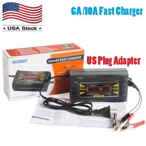 12V 6A 10A Auto Fast Lead-acid Battery Charger For Car Motorcycle LCD Display US