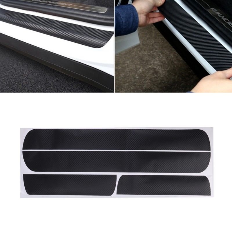 4Pcs Black 3D Carbon Fiber Car Door Sill Scuff Plate Cover Anti Scratch Sticker