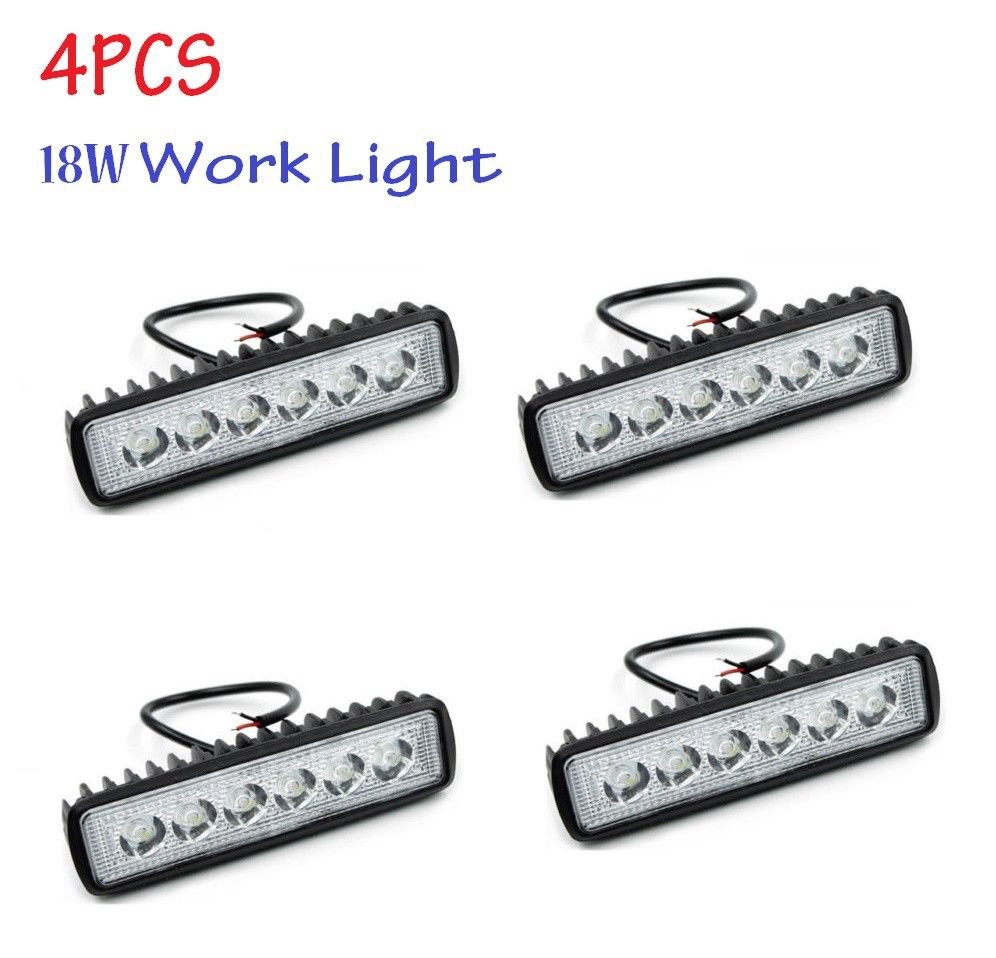 4Pcs 18W 6"inch Car LED Work Light Bar Flood Driving Fog Lamp Off Road SUV 4WD