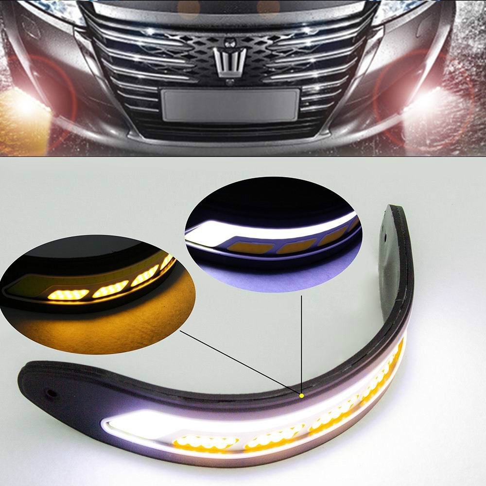 2Pc Flexible COB LED DRL Daytime Running Lights & Yellow Turn Signals Waterproof