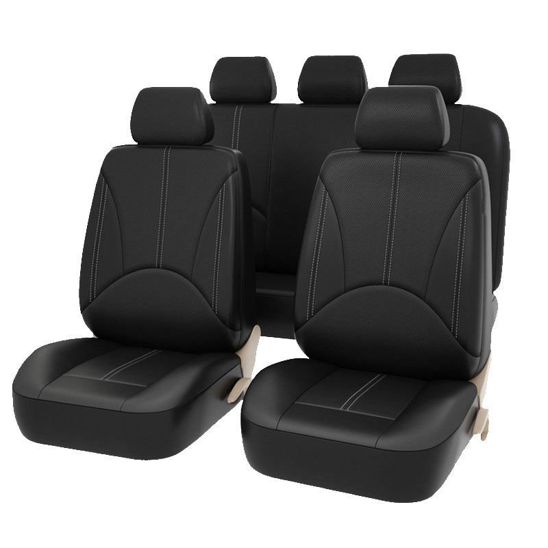 PU Leather Auto Universal Car Seat Covers Full Front Rear Seats Protector Black