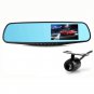 4.3" HD 1080P In-Car Rear View Mirror Dash DVR Recorder Dual Lens Camera Monitor
