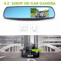 4.3" HD 1080P In-Car Rear View Mirror Dash DVR Recorder Dual Lens Camera Monitor