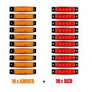 20Pcs 12V 6 LED Side Marker Indicator Lights For Car Truck Trailer Amber + Red