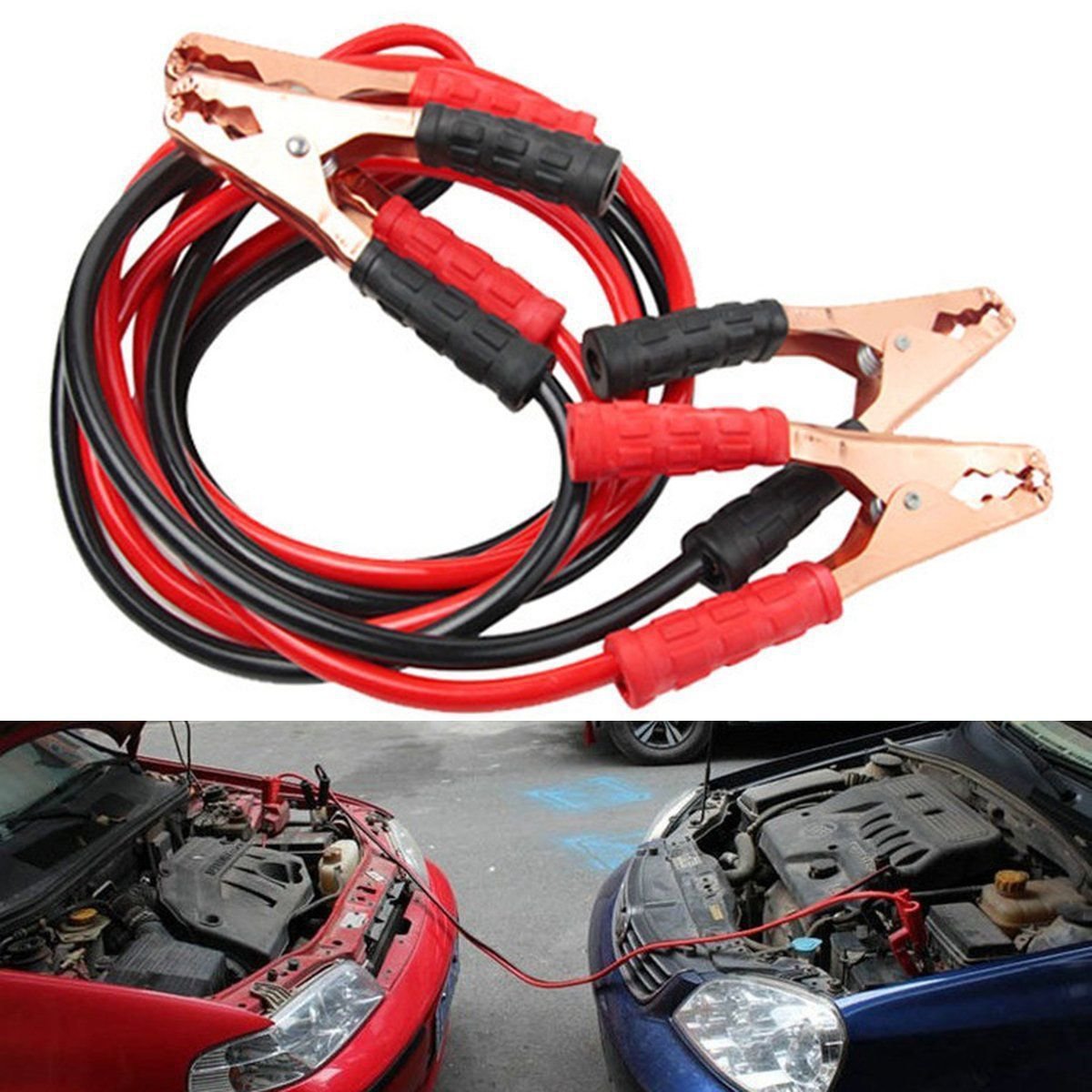 New Heavy Duty 6.5ft 2 Gauge Booster Cable Jumping Cables Power Jumper 500AMP