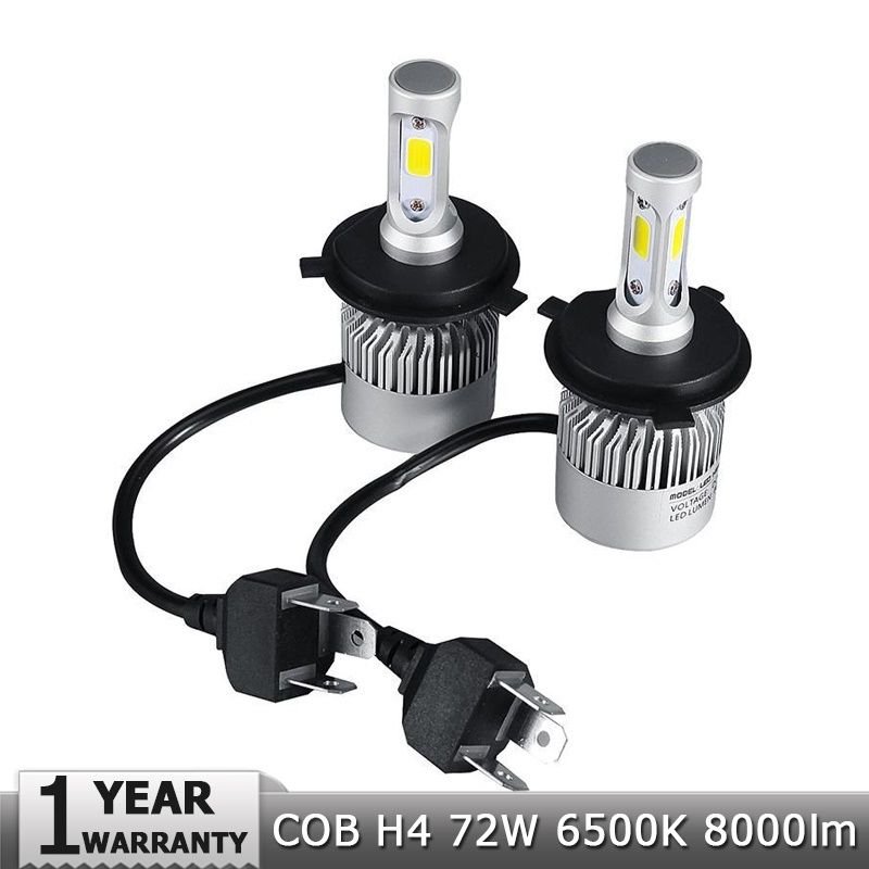 2x S2 H4 9003 HB2 COB LED Headlight Kit 72W 8000LM White High Low Beam 6500K