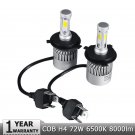 2x S2 H4 9003 HB2 COB LED Headlight Kit 72W 8000LM White High Low Beam 6500K