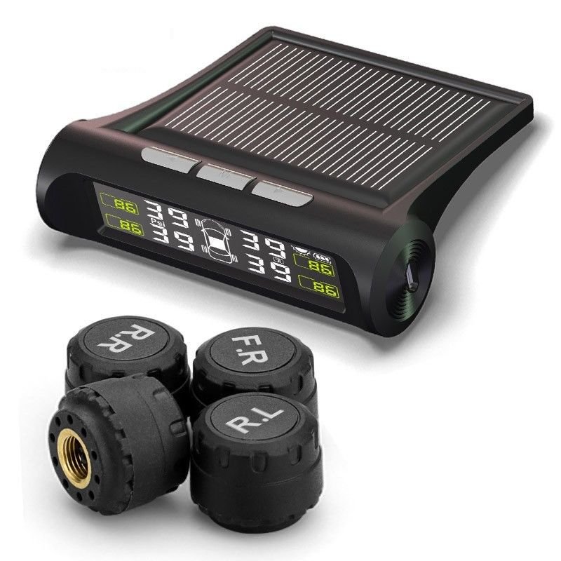 Solar Wireless TPMS Car Tire Pressure LCD Monitoring System + 4 External Sensors