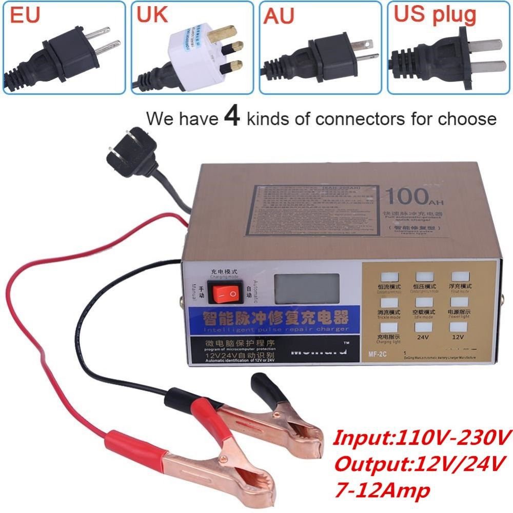 New Intelligent Pulse Repair Type 110V/220V to 12V/24V 100AH Car Battery Charger