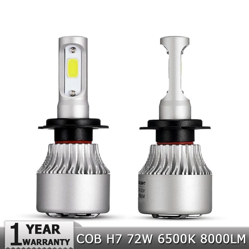 2x S2 H7 COB LED Headlight Kit 72W 8000LM Car Bulb Fog Light White 6500K 12V 24V