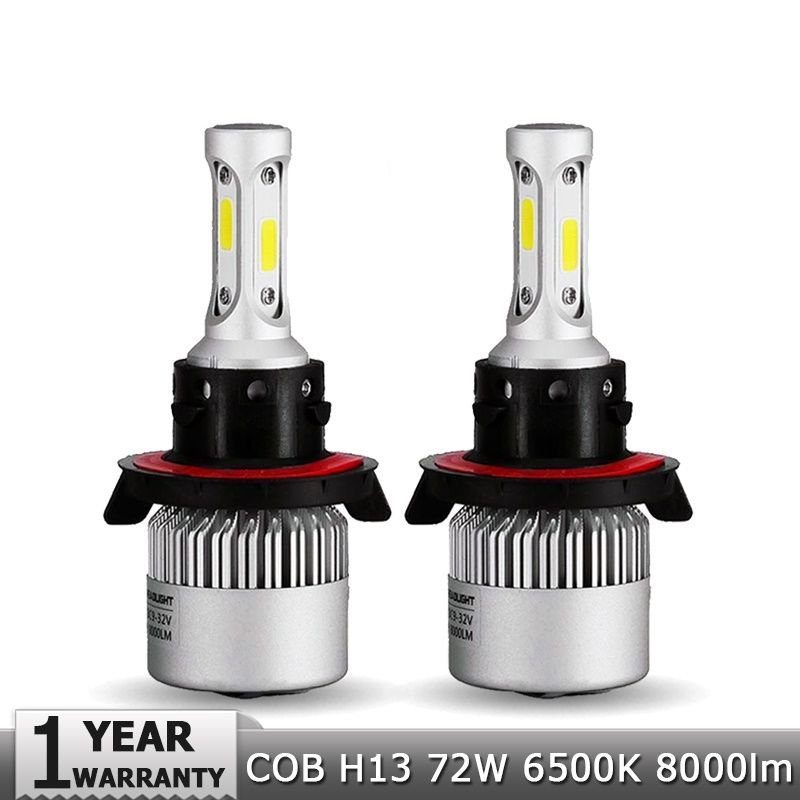 2 x 72W H13 8000LM LED HEADLIGHT BULBS KIT 9008 6500K WHITE HIGH LOW BEAM S2