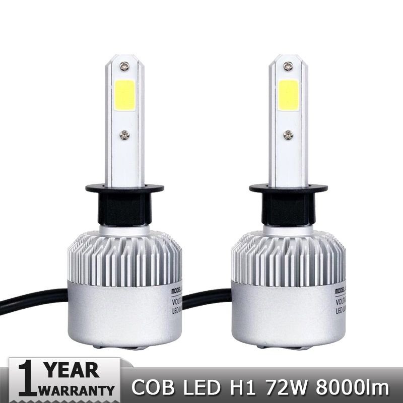 2PCS 72W H1 COB LED Car Headlight Bulbs Auto Led Headlamp 8000lm 6500K Fog Light