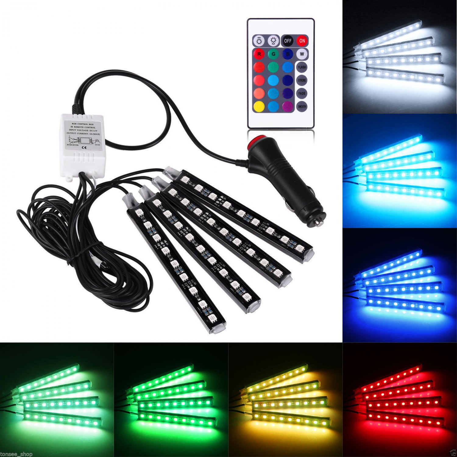 4x 9 LED Car Charge Interior RGB Light Accessories Foot Car Decorative 12V DC
