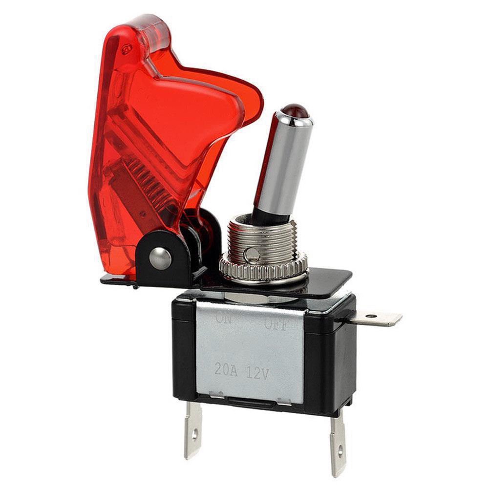 12V 20A Racing Car Boat Truck Illuminated LED Toggle Switch + Red Safety Cover