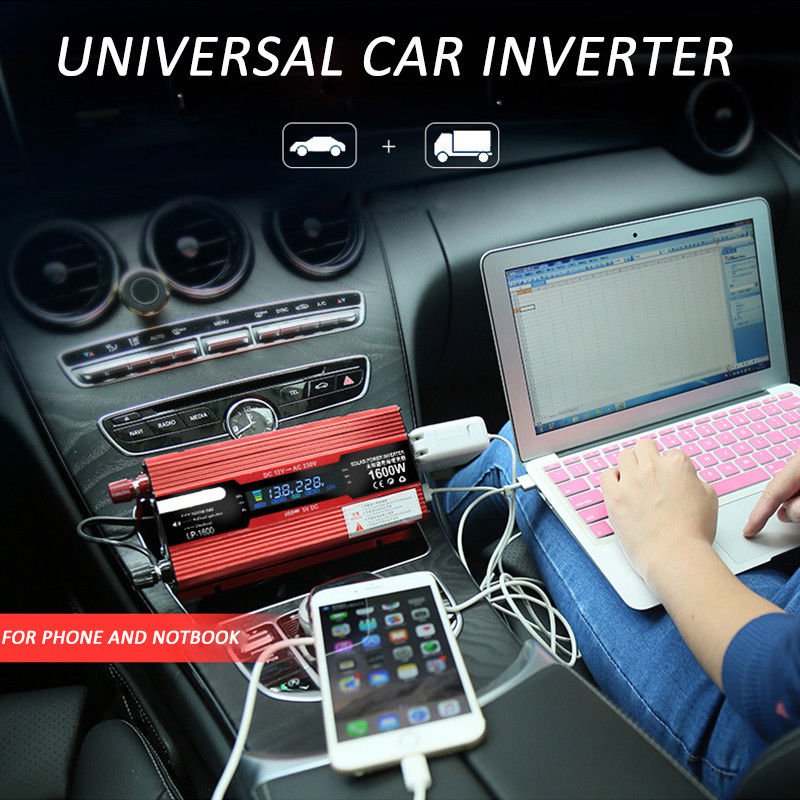 LCD Digital Display 1000W Car Power Inverter DC12V to AC220V Adapter Converter