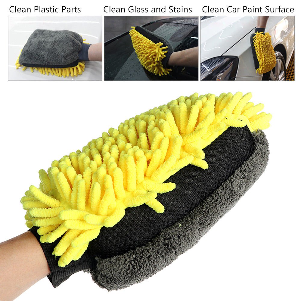 Multi-function 3 in 1 Car Microfiber Wash Gloves Cleaning Wax Detailing Brush