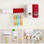 Automatic Toothpaste Dispenser & 5 Toothbrush Holder Set Wall Mount Stand