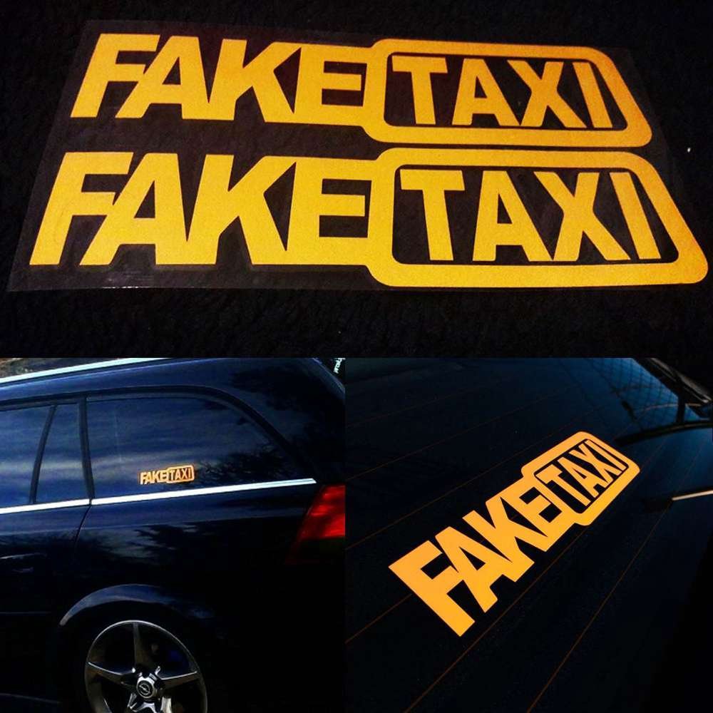 2x FAKE TAXI FakeTaxi Car Auto Van Vinyl Funny Sticker Decal Decoration