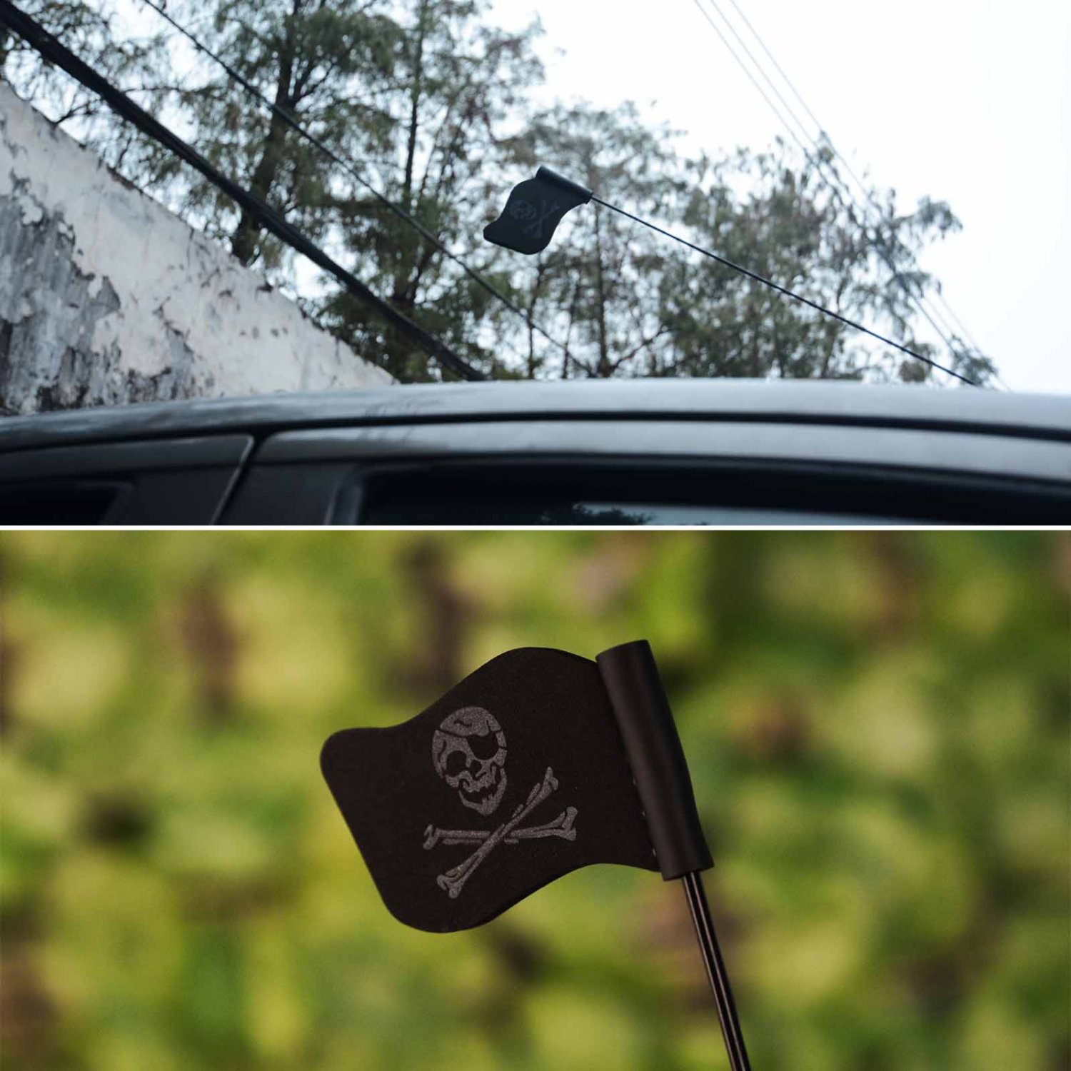 Jolly Roger Pirate Flag Auto Car Antenna Pen Topper Aerial Ball Decor Toy Black