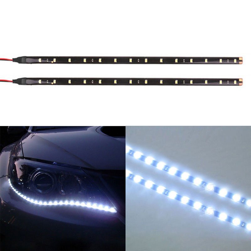 2x 30cm 5050 12LED Flexible LED Strip Light Waterproof DIY Car Auto Decor White